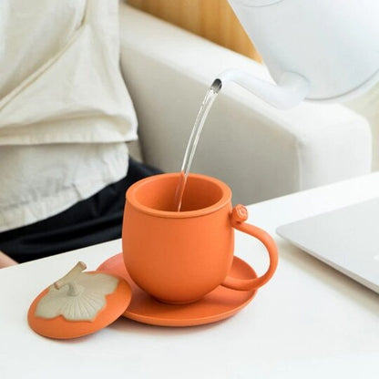 Ceramic Persimmon Mug Orange Tea Cup With Saucer And Infuser Office Tea Cup Mugs