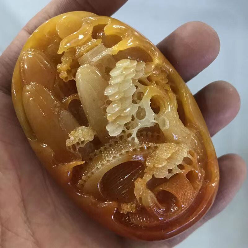 Chinese antique Huanglong jade carved waist tag pendant