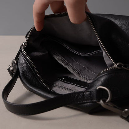 Handbag Genuine Leather Shoulder Crossbody Bags Solid Color Totes Purple Black
