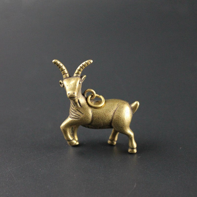 Pure Brass Goat Statue Keychain Pendant Sheep Figure Miniature Tea Pet Ornament