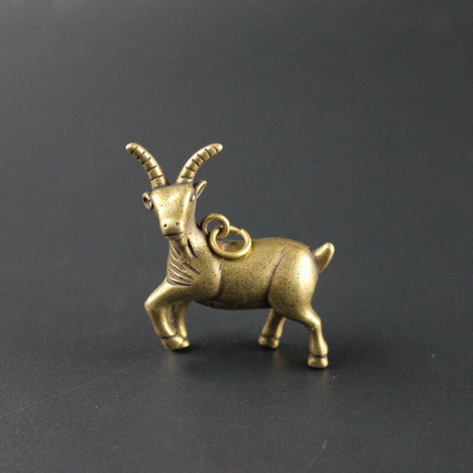 Pure Brass Goat Statue Keychain Pendant Sheep Figure Miniature Tea Pet Ornament