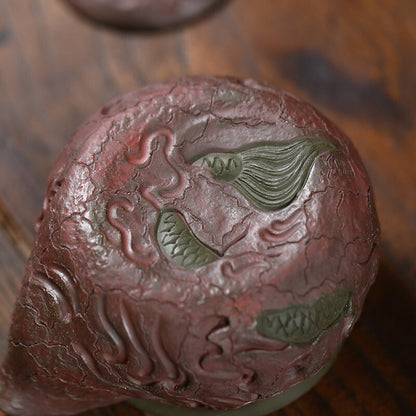 True Yixing Zisha Purple Clay Tea Pot Handmade Dragon Carved Relief Master Pot