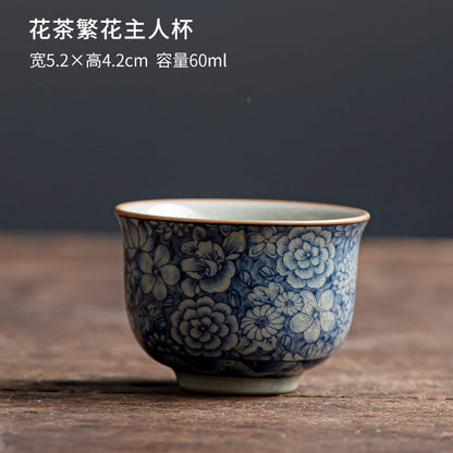 Old Pottery Clay Blue and White Tea Cup Ceramic Single Tea Cup Handmade