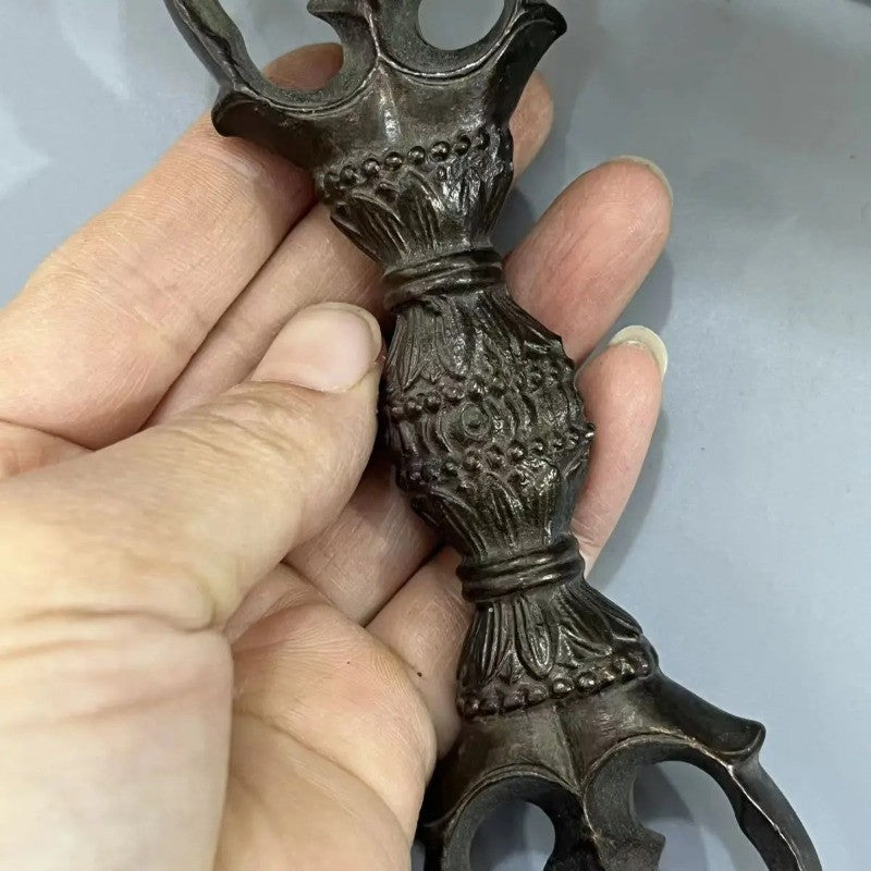 15cm Tibetan Retro Alloy Three-Strand Vajra Pestle Buddhism Ornament Collection