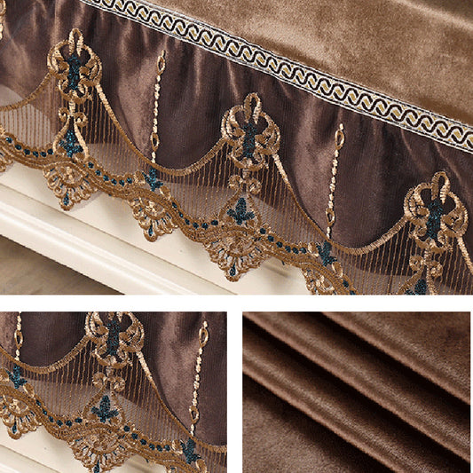 Rectangle Table Cover Cloth Velvet Embroidered Lace Trim Tablecloth Decor Luxury