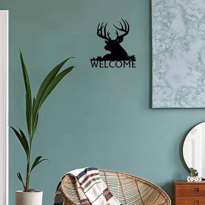 Deer Buck Head Welcome Sign - Size 12" x13" Metal Wall Art