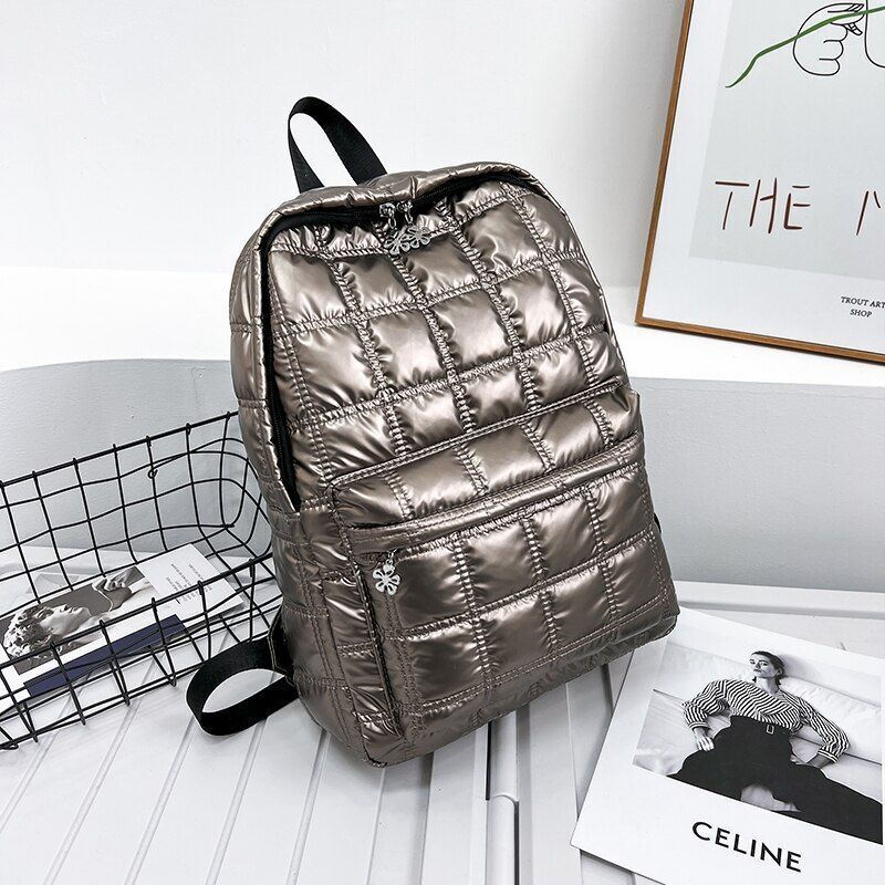 Plaid Backpack Light Casual Bags Women School Back Bags 27*38*10 CM Silver/Gold