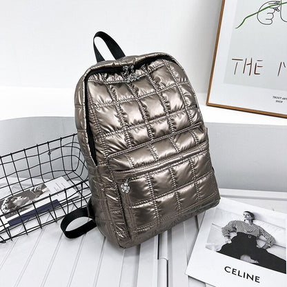Plaid Backpack Light Casual Bags Women School Back Bags 27*38*10 CM Silver/Gold