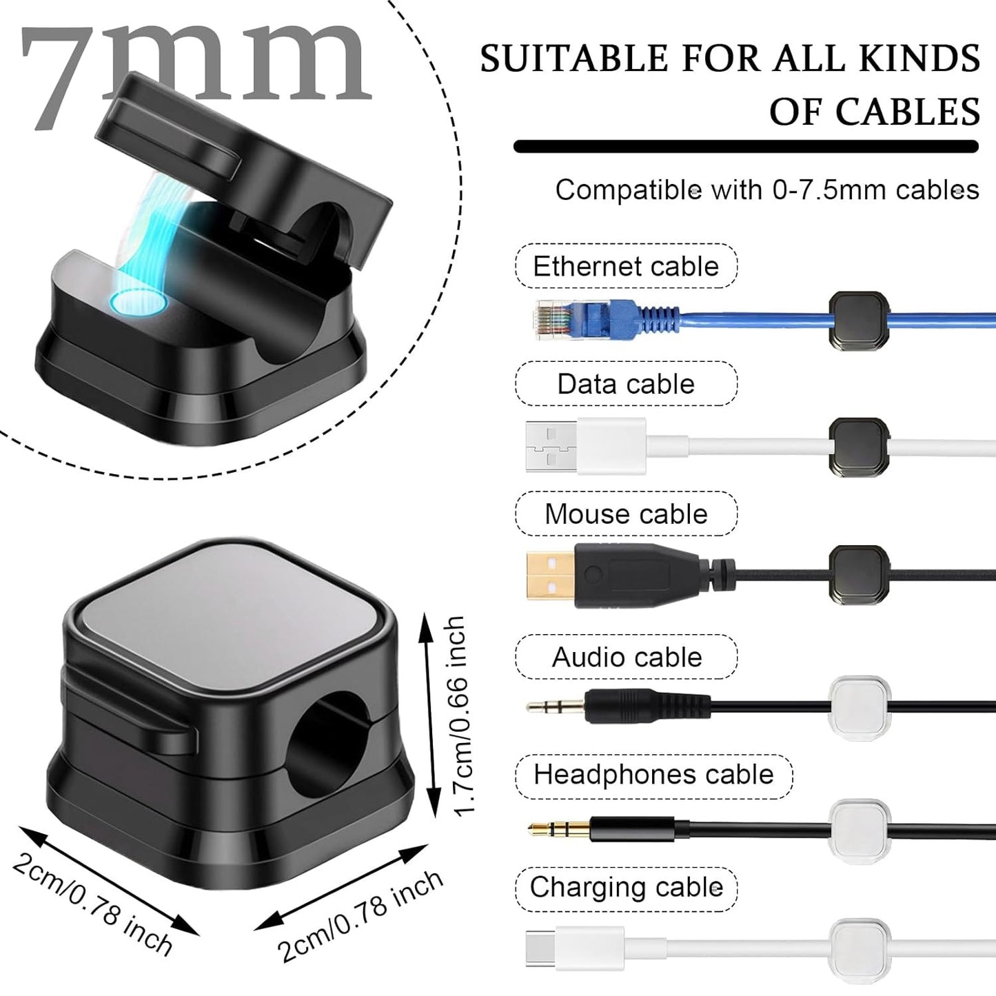 12Pcs Magnetic Cable Clips & Cord Holder, Under Desk Cable Management