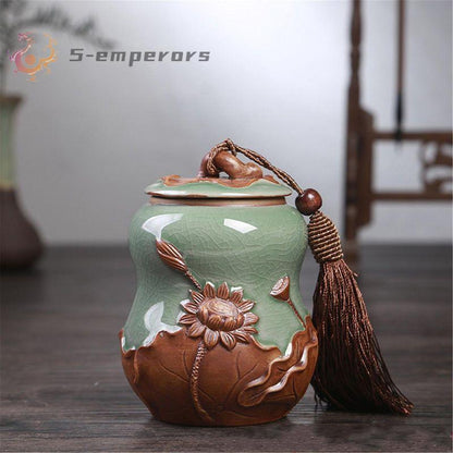 China Ceramic Container Jar Gourd Lotus Tea Caddy Tea Storage Canister Jar