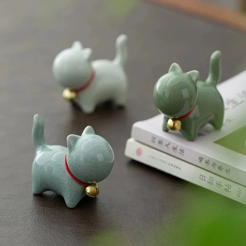 7cm Ceramics Fortune Cat Ornament Tea Pet Desktop Ornaments Tea Set Accessories