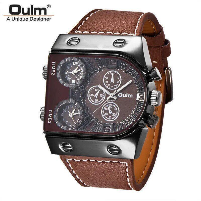Reloj De Pulsera Grande Cuarzo Multi-zona Correa De Cuero Deportes Para Hombres