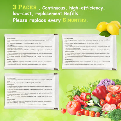 3 Pack PK-1 Produce Saver Refills for Frigidaire Pure Air Produce Keeper FRPAPKR