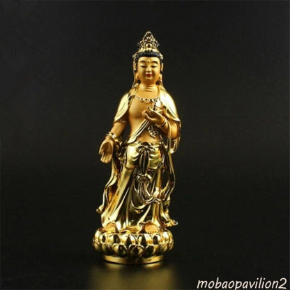 4.92 Inch Buddhist Resin Gold-Plated Hand-Made Candraprabha Statue Collection