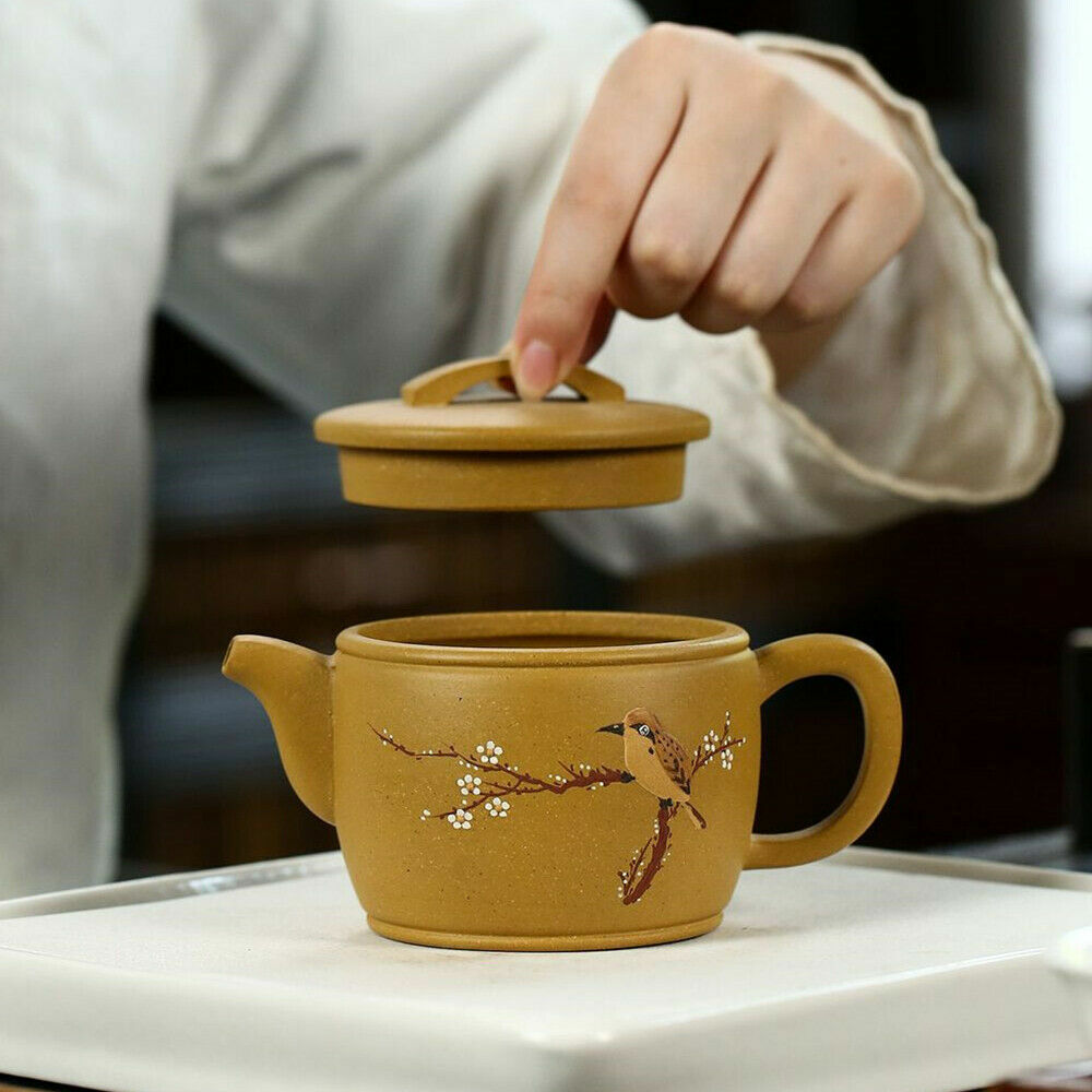 Marked Yixing Zisha Duan Clay Tea Pot Handmade Bird Embossed Chinese Teapot