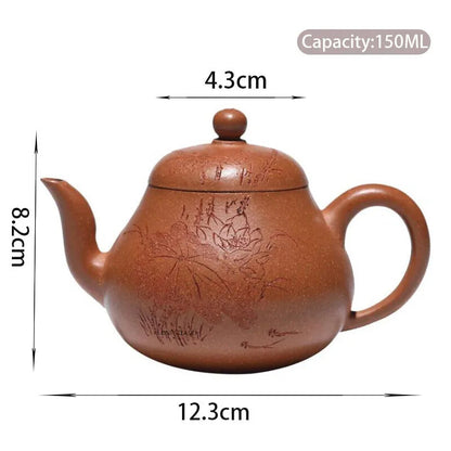 Yixing Handmade Purple Clay Teapot Hand-carved Lotus Leaf Pear-shaped Tea Pot