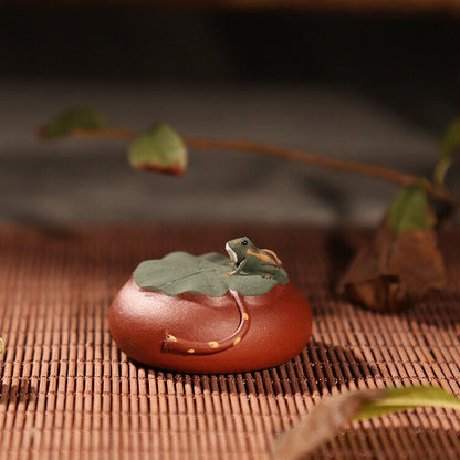 One Handmade Artware Frog On Lotus Leaf Mini Zisha Tea Pet Creative Decoration