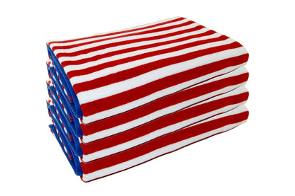 4 Pack Red Thin Stripe Cabana Towels (100% Cotton, 30" x 60", GSM 425)