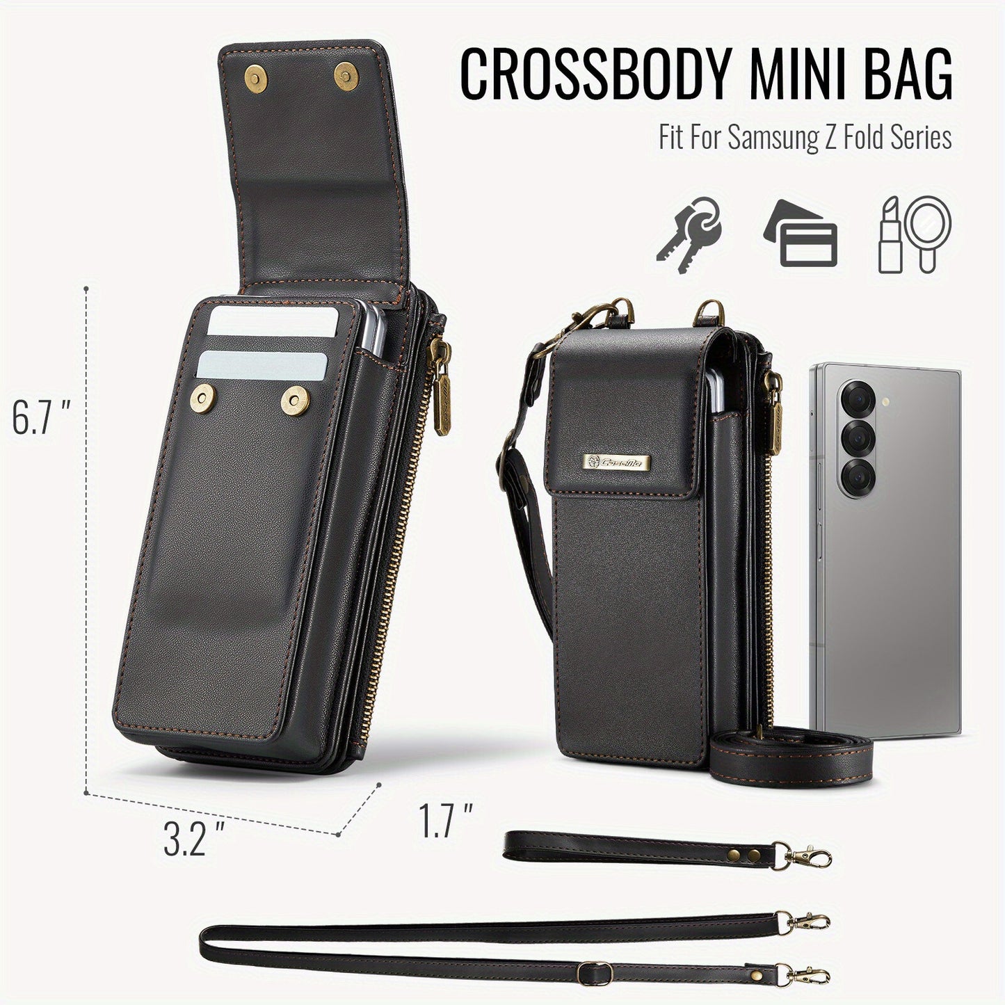 Crossbody Wristlet Wallet Case PU Leather for Samsung Galaxy Z Fold 3/4/5/6/7/8