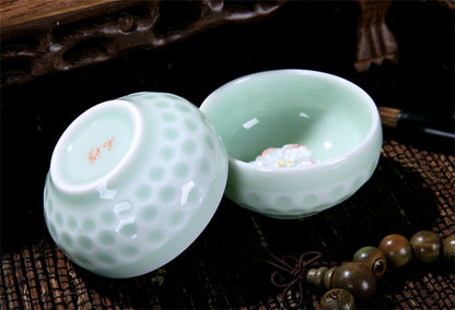 55ml Chinese Porcelain Tea Cup Ceramic Cup Lotus Carved Longquan Celadon Teacups