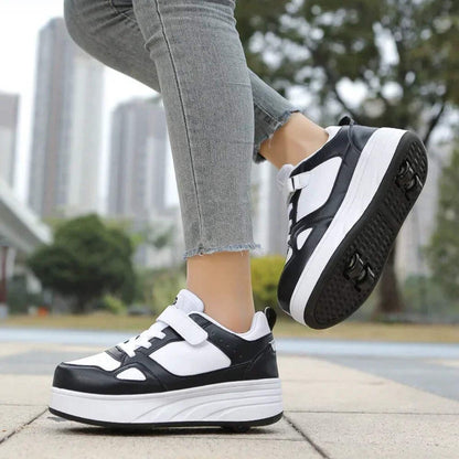 Kids Four-Wheel Roller Shoes PU Leather Sneakers