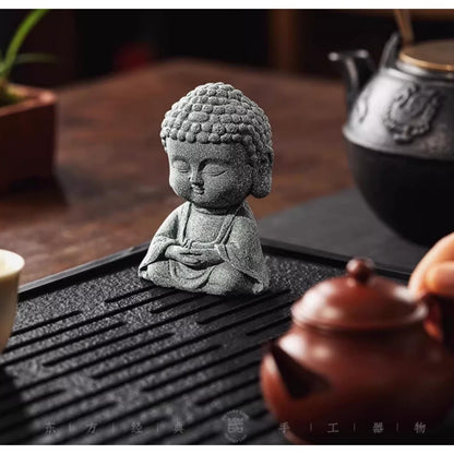 Green Sandstone Buddha Statue Tea Pet 9.5cm 3.7in Kung Fu Tea Tray Accessories
