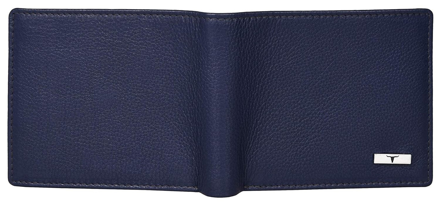 NEW BUE/GREY BI-FOLD LEATHER MEN'S WALLET RFID PROTECTION GIFT ITEM