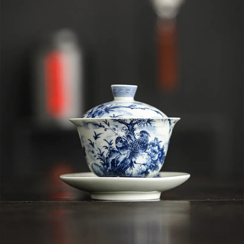 Chinese Tradition Ceramic Gaiwan Teacup Handmade Porcelain Hand-painted