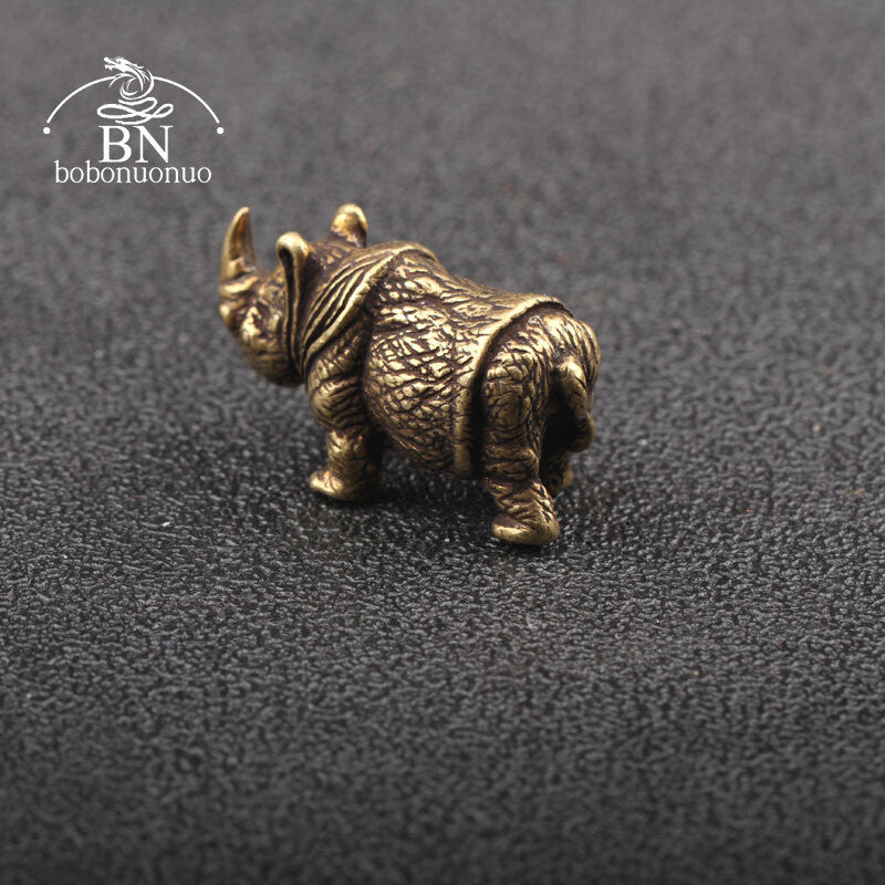 1.37" Handmade Pure Copper Rhinoceros Miniatures Figurines Vintage Brass Tea Pet