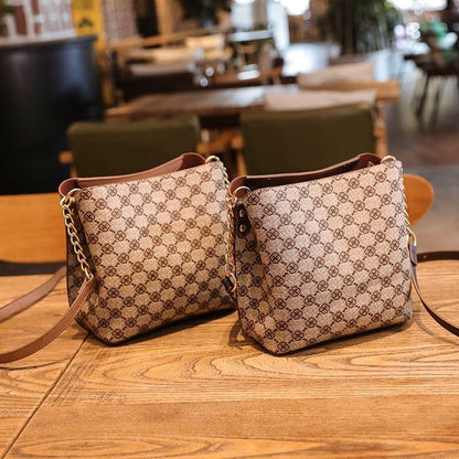 Shoulder Bag Crossbody Chain Strap Plaid Synthetic Leather Vintage Handbag 1 PC
