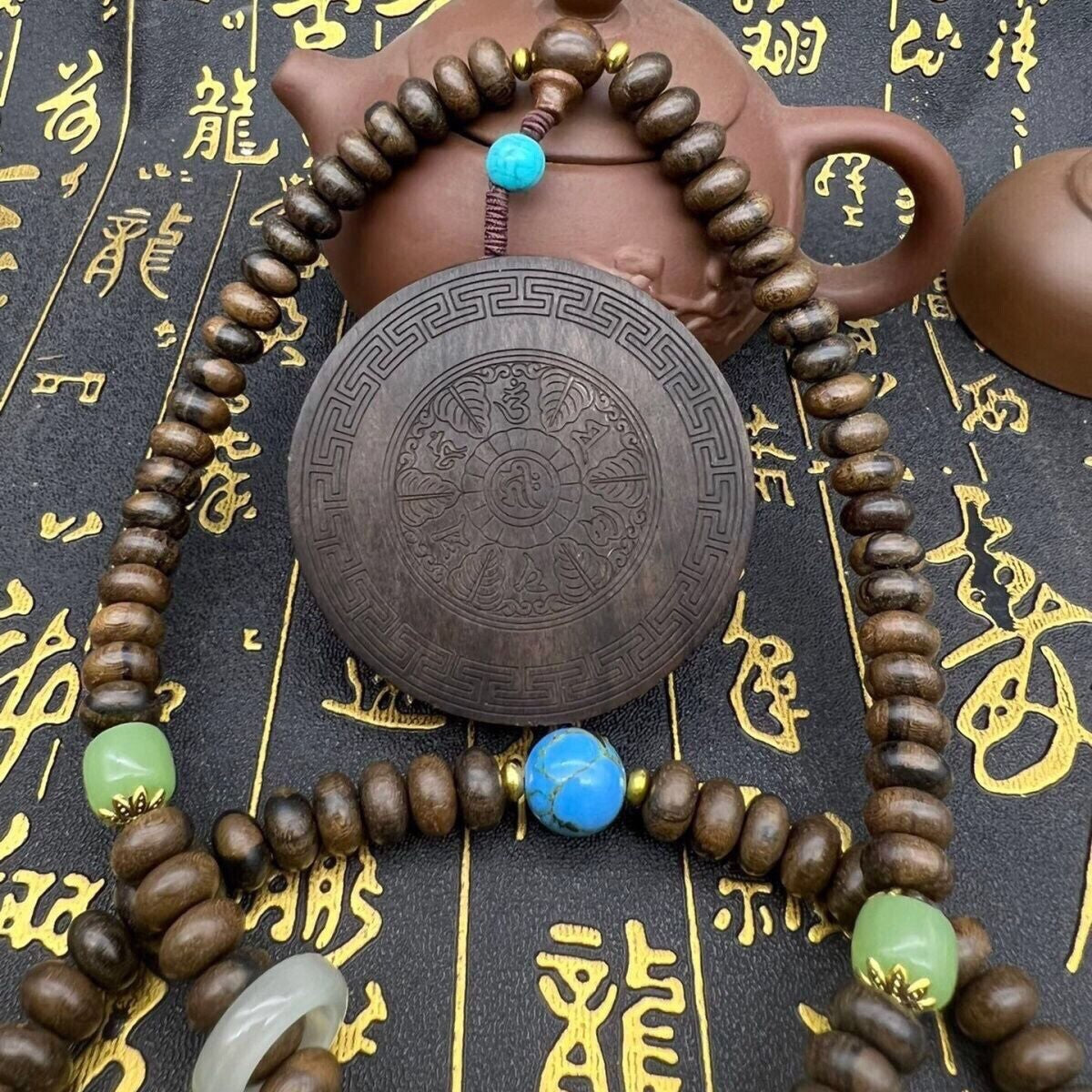 Natural Grade A Agarwood Hand Carving Maitreya Buddha Pendant Necklace Beads