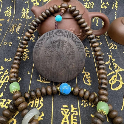 Natural Grade A Agarwood Hand Carving Maitreya Buddha Pendant Necklace Beads