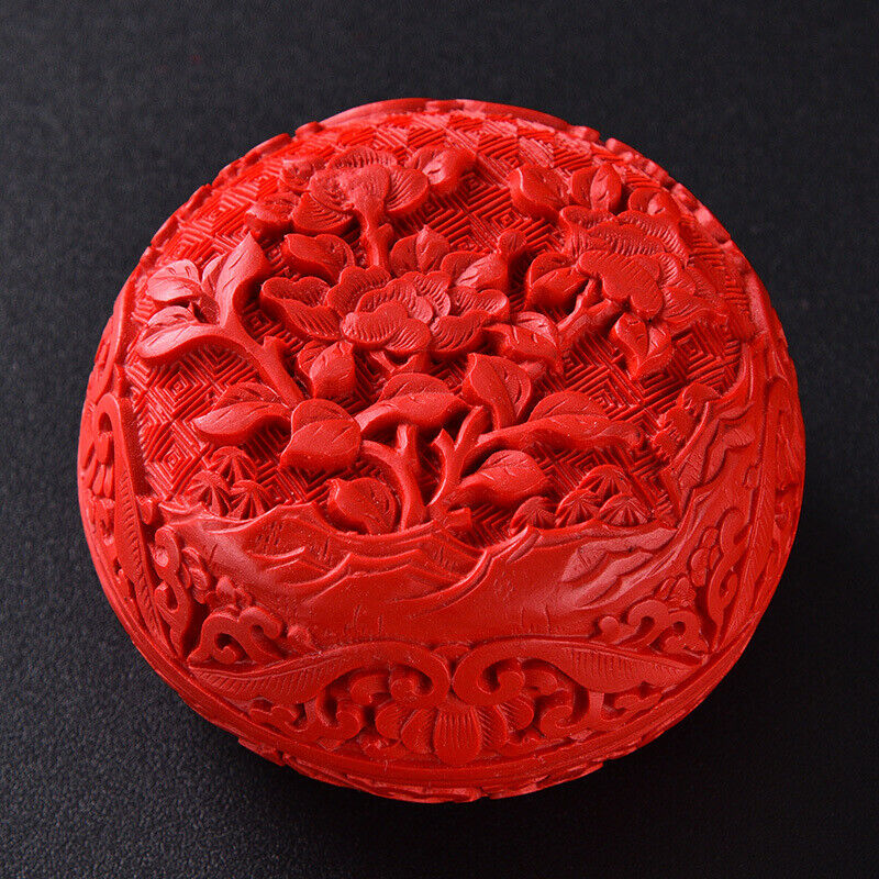 chinese lacquerware box Japan carved flower jewelry decor gift women Storage art