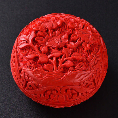 chinese lacquerware box Japan carved flower jewelry decor gift women Storage art