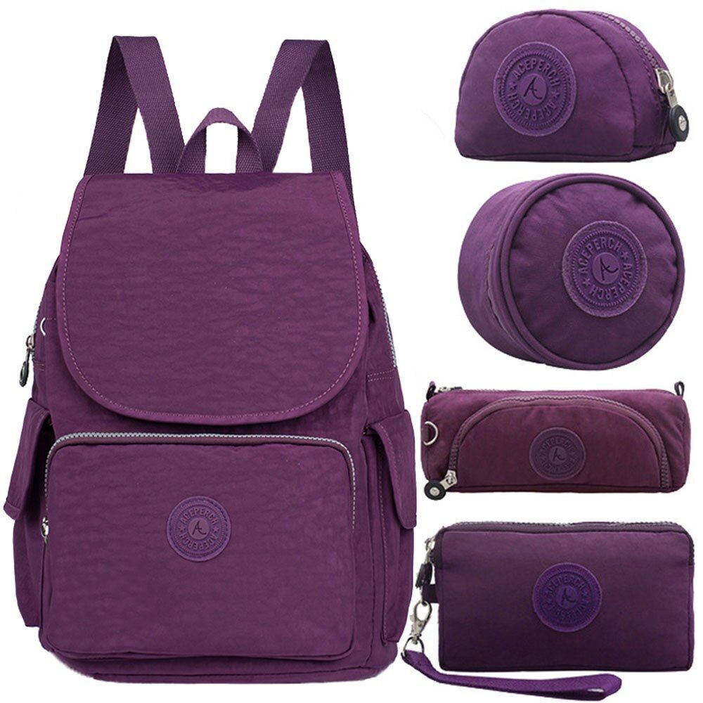Backpack 5Pcs/Set School Bag Nylon Waterproof Purse Polyester 20-35 L Traveling