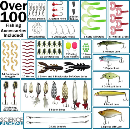 Deluxe Fishing Starter Set w/ Collapsible Net, Fishing Line, Bobbers, Lures, etc