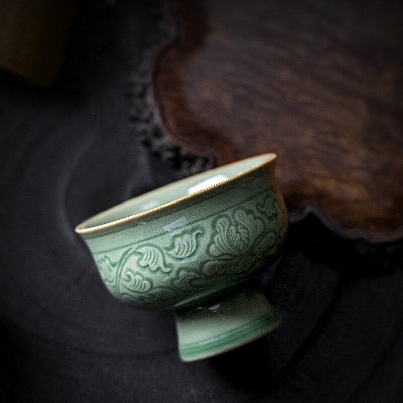 Celadon Flowers Teacup Ceramic Chinese Kung Fu Tea Cup Teaware Bowl