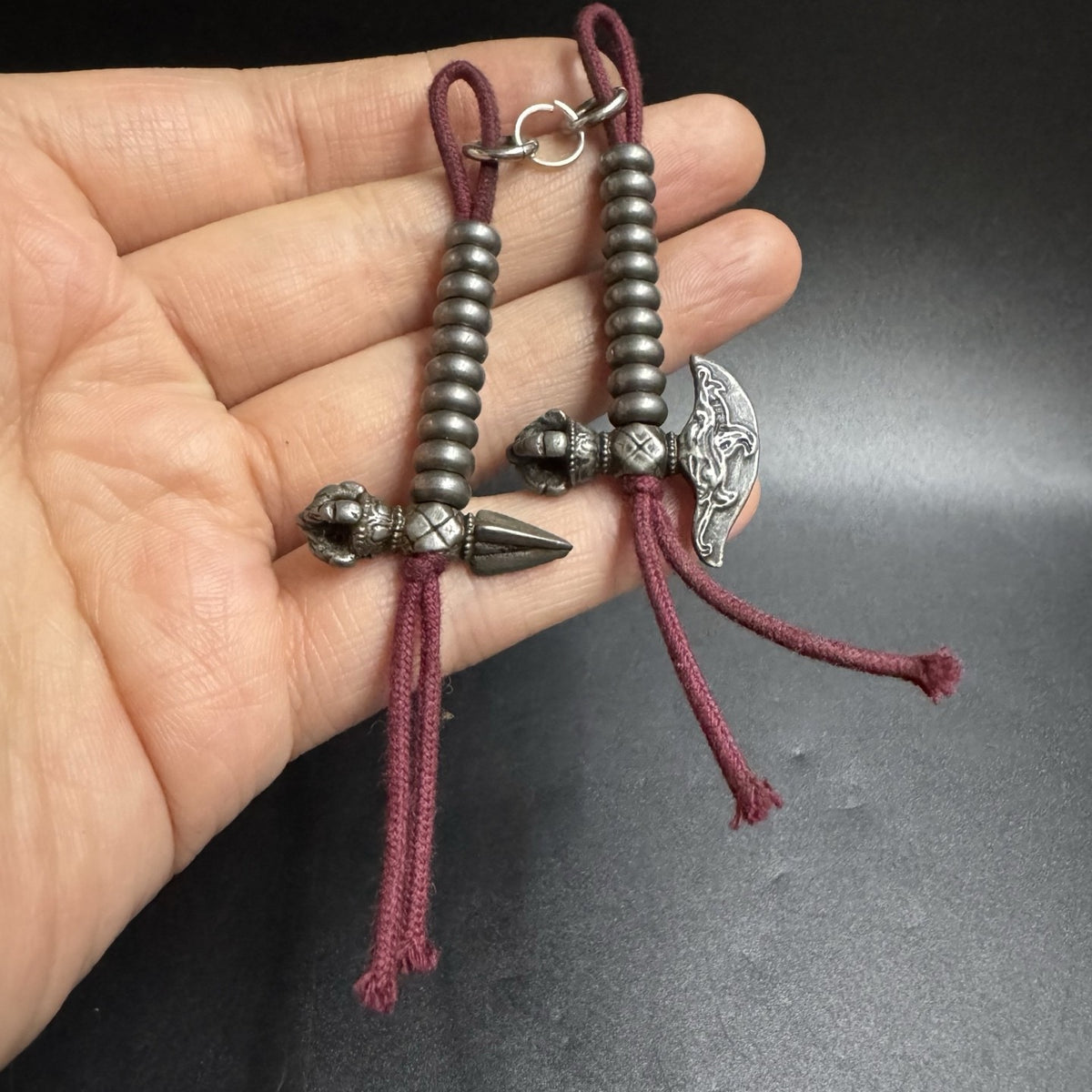 Tibetan Iron Vajra Axe Pendant Mala Counter Buddhist Accessory