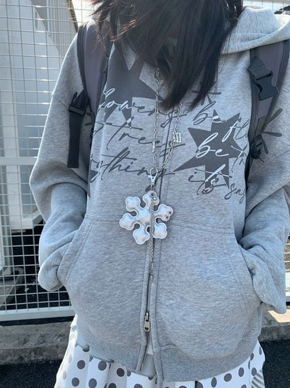 Y2K Subculture Snowflake Leather Long Sweater Chain