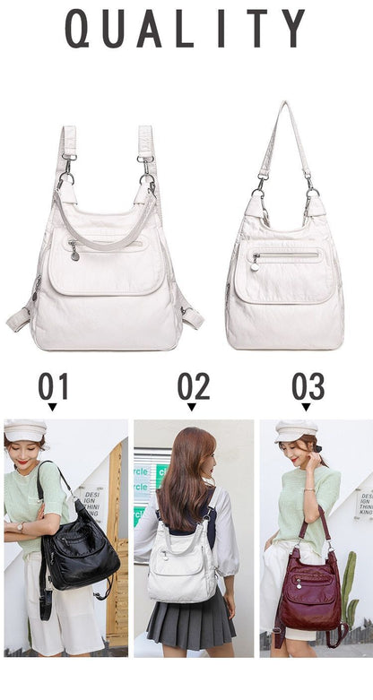 Soft Synthetic Leather Large Backpack Anti-thief Shoulder Bags White Travel 1 Pc