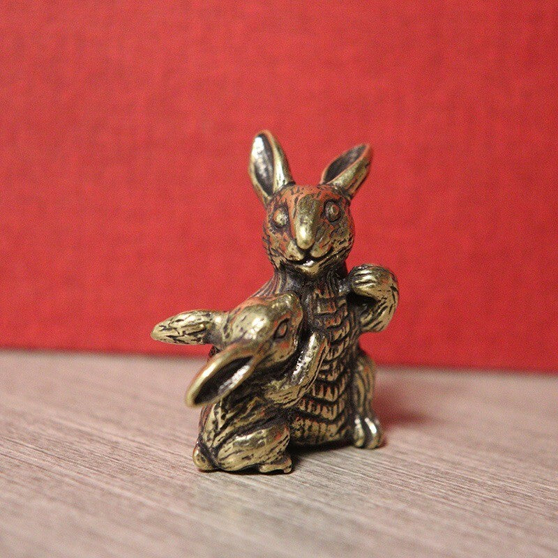 Solid Brass Rabbit Statue Vintage Animal Figurine Miniature Tea Pet Ornament Toy