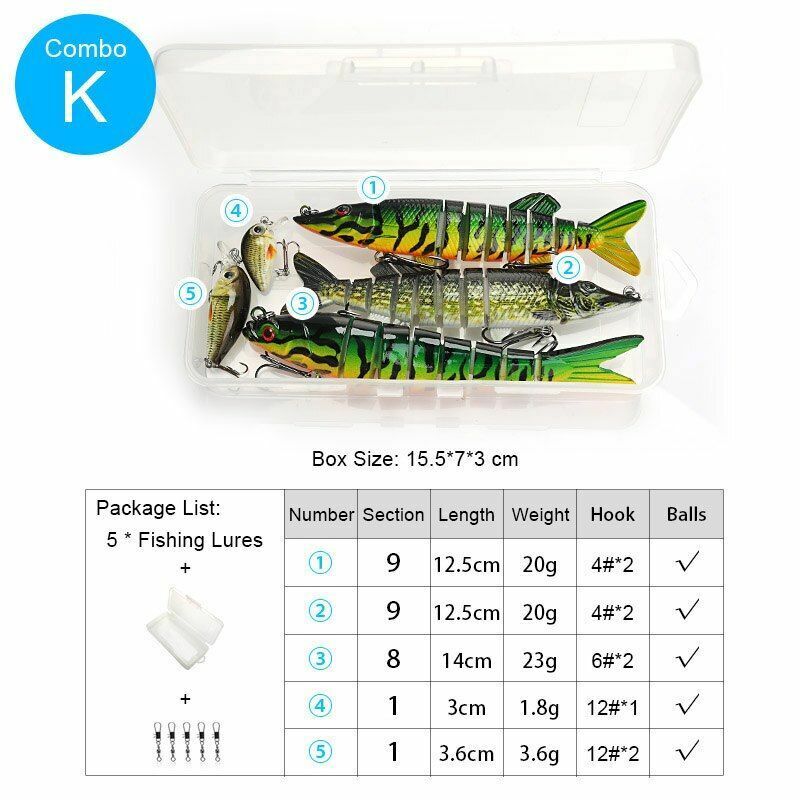 5Pcs/Set Sinking Wobblers Crankbaits Fishing Kit Artificial Hard Lures Swimbaits