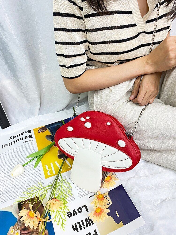 Cute Red Mushroom Design Women Handbag Purse Shoulder Bag Crossbody Chain Clutch