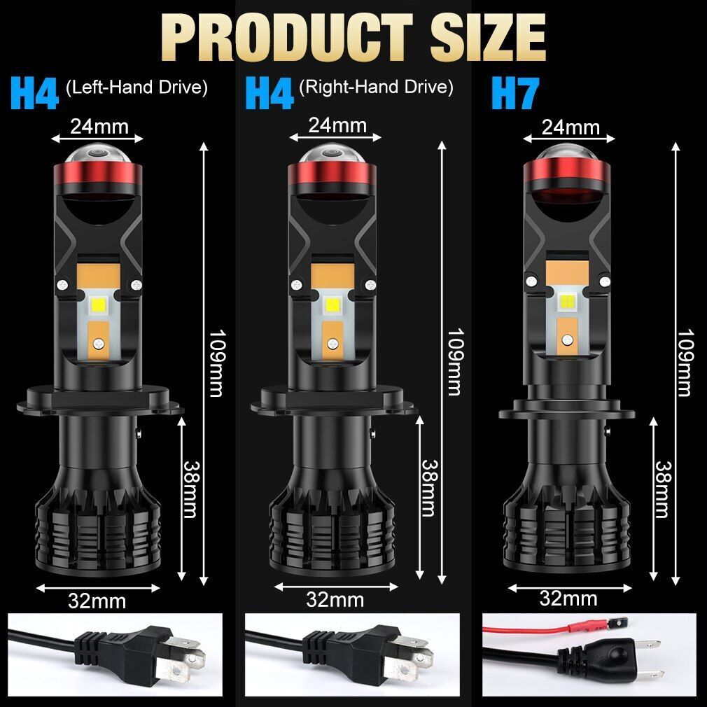 Headlight Canbus Lamp H4 9003 H7 LED Mini Projector 3D Lens 100W 30000LM Bulb 2p