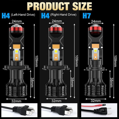 Headlight Canbus Lamp H4 9003 H7 LED Mini Projector 3D Lens 100W 30000LM Bulb 2p