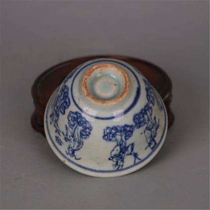70ml Chinese Antique Ming Blue White Porcelain Eight Immortals Pattern Teacup