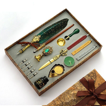 Wax Stamps Seal Feather Dip Quill Ink Gift Calligraphy Sealing Kits 2 3 Pen Sets