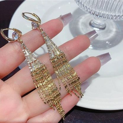 Glamorous Sparkling Tassel Dangle Earrings - Paved with Radiant Zirconia