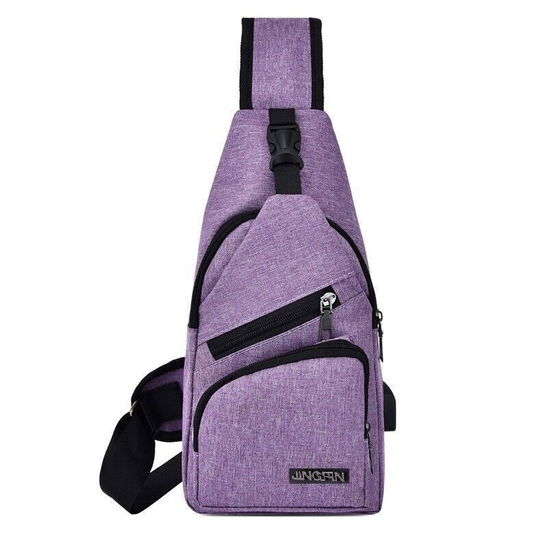Men's Leather Chest Bag Shoulder Pack USB Charging Port Crossbody Handbag