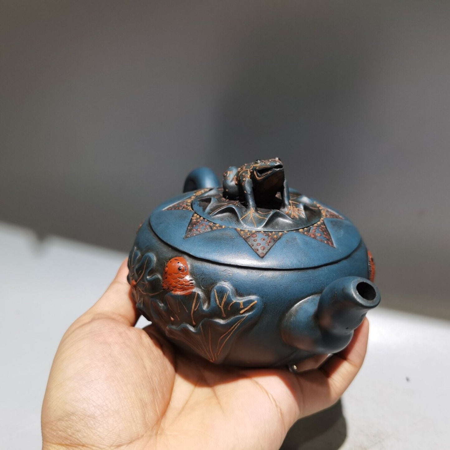 vintage chinese yixing purple clay teapot zisha ceremony frog lotus leaf teaware